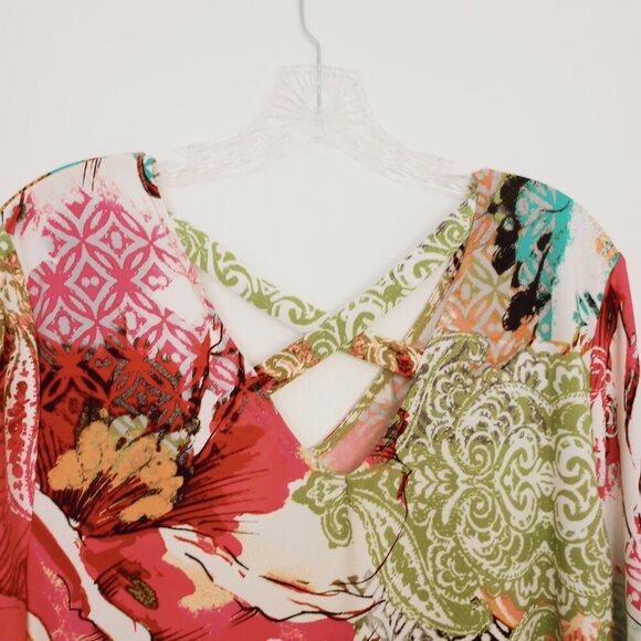 Chico's Pink & Green Abstract Floral Cross-Back Dress - Picture 7 of 12